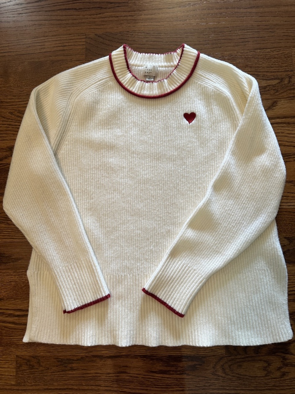 a new day Cream Crewneck Sweater with Red Heart Detail